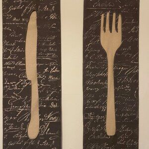 Knife, Fork and Spoon Fabric Wall Hangings with metal rods Top & Bottom